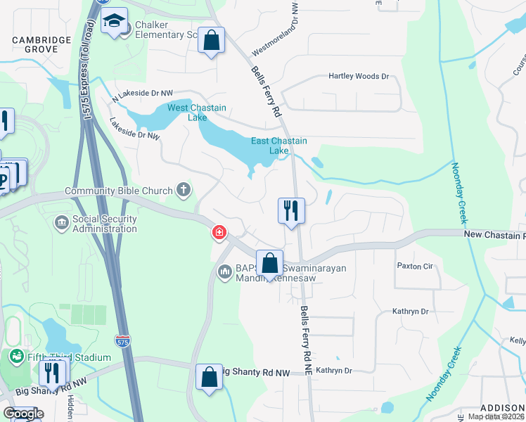 map of restaurants, bars, coffee shops, grocery stores, and more near 3457 Fairview Ct in Kennesaw