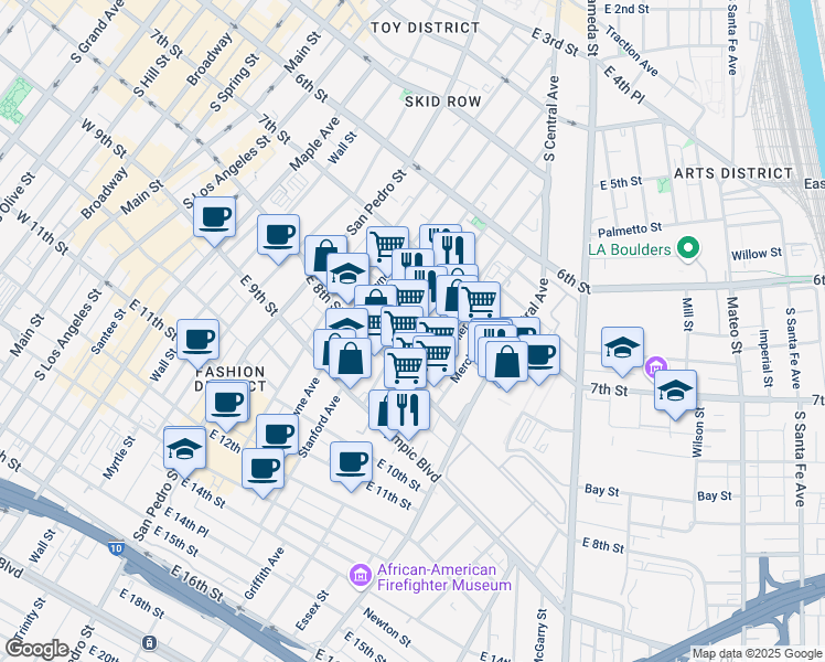 map of restaurants, bars, coffee shops, grocery stores, and more near 769 Ceres Avenue in Los Angeles