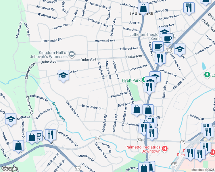 map of restaurants, bars, coffee shops, grocery stores, and more near 601 Johnson Avenue in Columbia