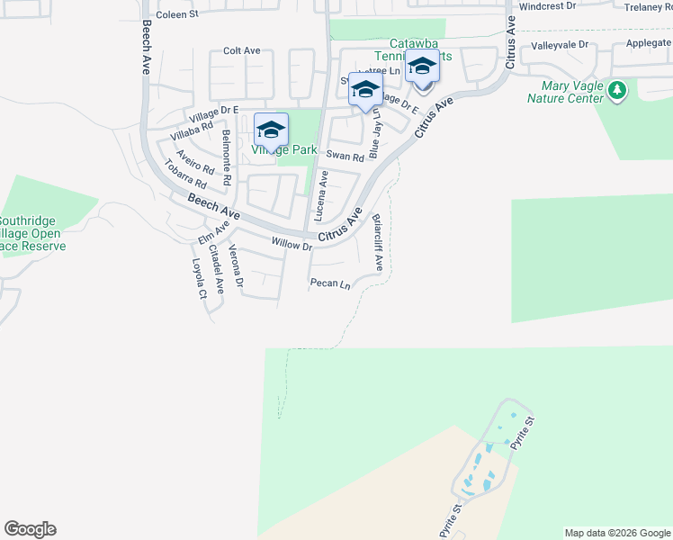 map of restaurants, bars, coffee shops, grocery stores, and more near 15736 Pecan Lane in Fontana