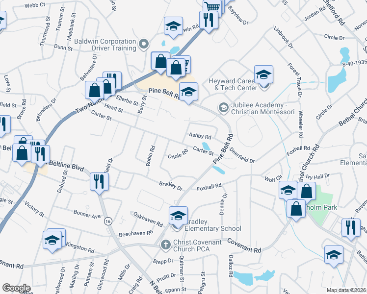 map of restaurants, bars, coffee shops, grocery stores, and more near 1730 Oriole Road in Columbia