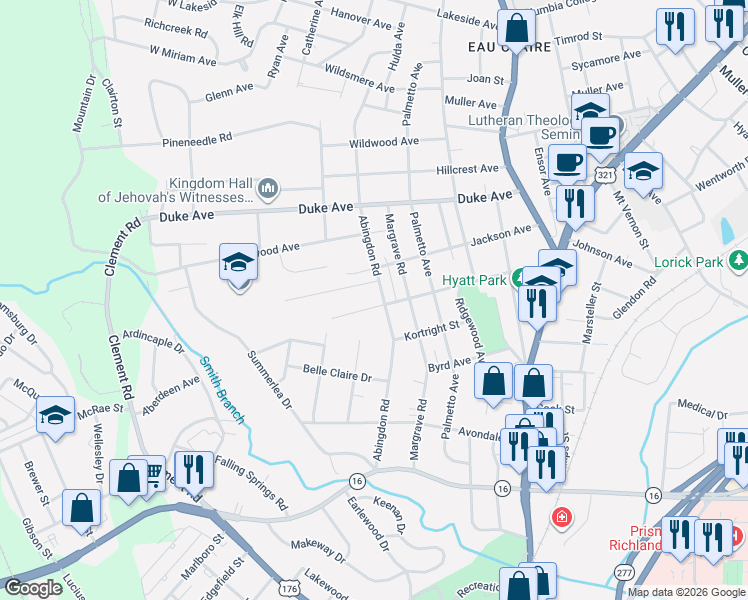 map of restaurants, bars, coffee shops, grocery stores, and more near 517 Johnson Avenue in Columbia