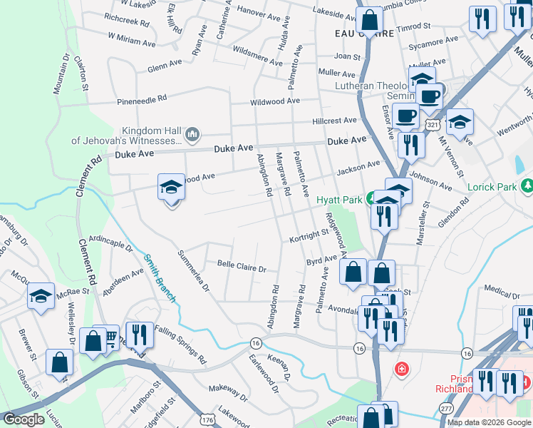 map of restaurants, bars, coffee shops, grocery stores, and more near 517 Johnson Avenue in Columbia