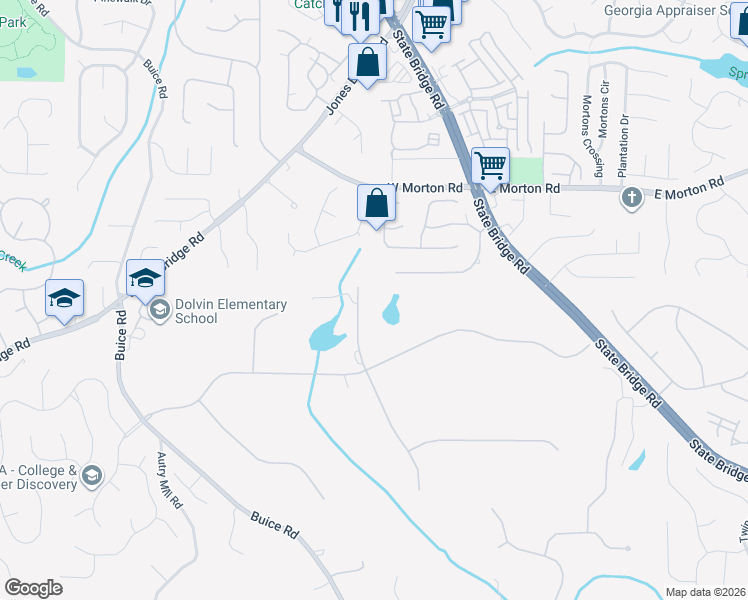 map of restaurants, bars, coffee shops, grocery stores, and more near 10405 Belladrum in Alpharetta