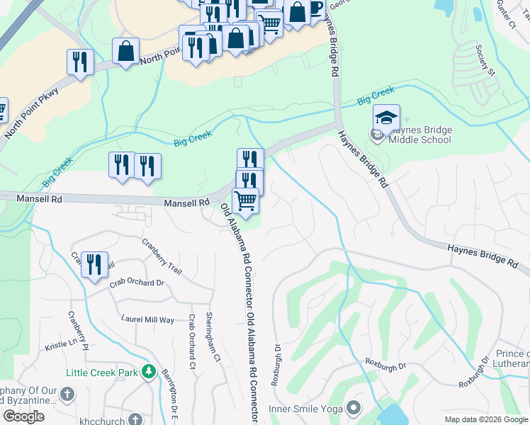 map of restaurants, bars, coffee shops, grocery stores, and more near 230 Axton Court in Roswell