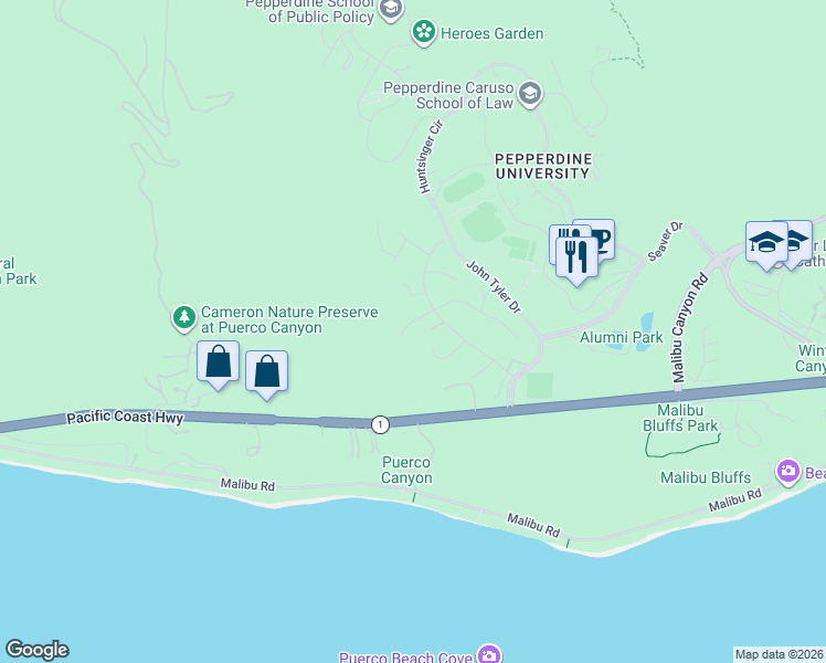 map of restaurants, bars, coffee shops, grocery stores, and more near 24657 Blue Dane Lane in Malibu