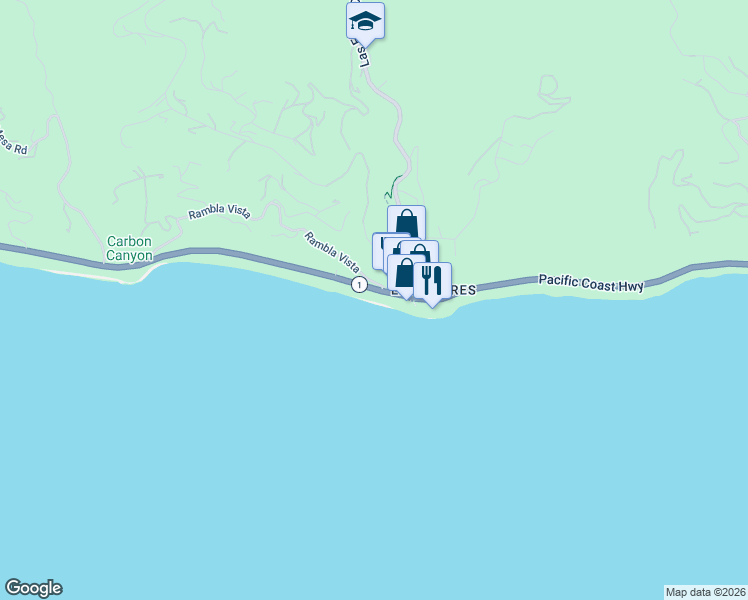 map of restaurants, bars, coffee shops, grocery stores, and more near 21306 Pacific Coast Highway in Malibu