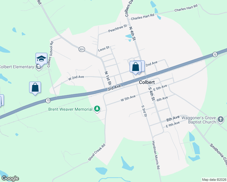 map of restaurants, bars, coffee shops, grocery stores, and more near West 4th Avenue in Colbert