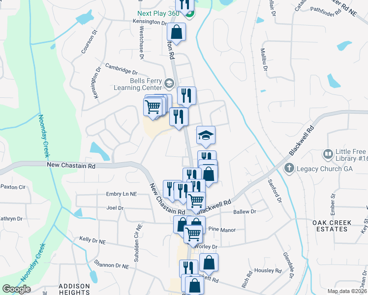 map of restaurants, bars, coffee shops, grocery stores, and more near 3481 Canton Road in Marietta