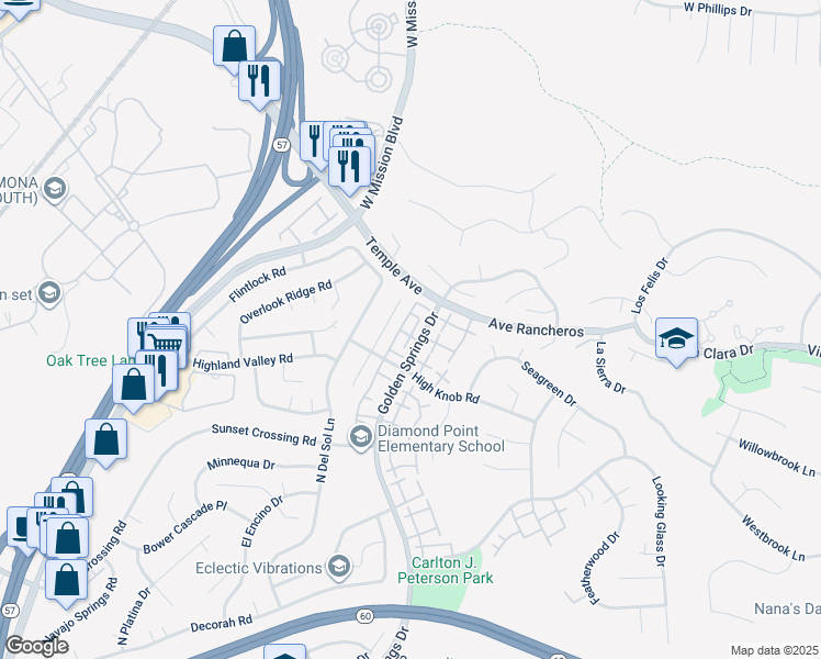 map of restaurants, bars, coffee shops, grocery stores, and more near 328 South Diamond Bar Boulevard in Diamond Bar