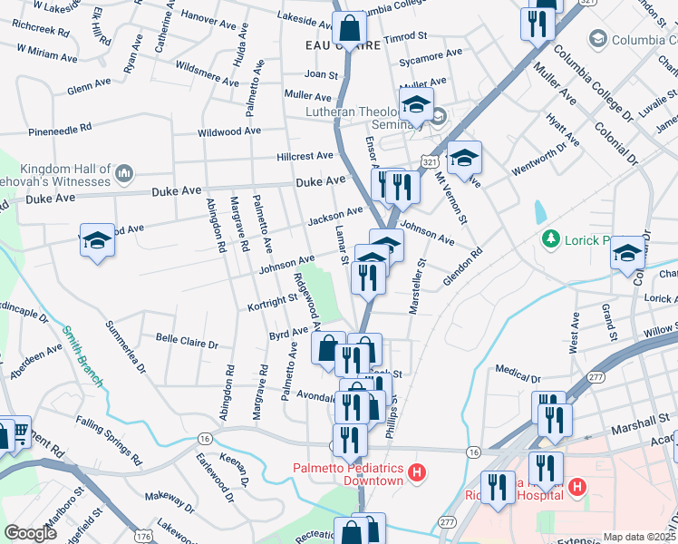 map of restaurants, bars, coffee shops, grocery stores, and more near 3712 Fern Avenue in Columbia