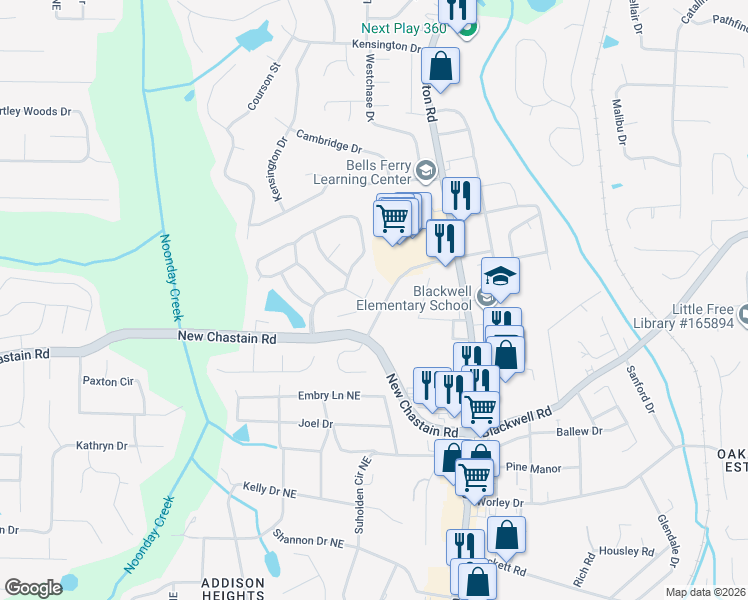 map of restaurants, bars, coffee shops, grocery stores, and more near 670 Glenbarrett Court Northeast in Marietta