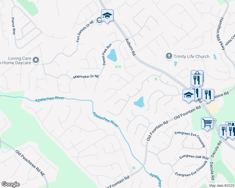 map of restaurants, bars, coffee shops, grocery stores, and more near 2683 Back Creek Chase in Dacula