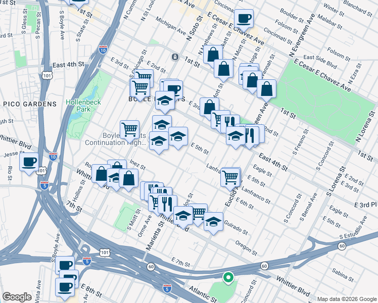 map of restaurants, bars, coffee shops, grocery stores, and more near 2714 Lanfranco Street in Los Angeles