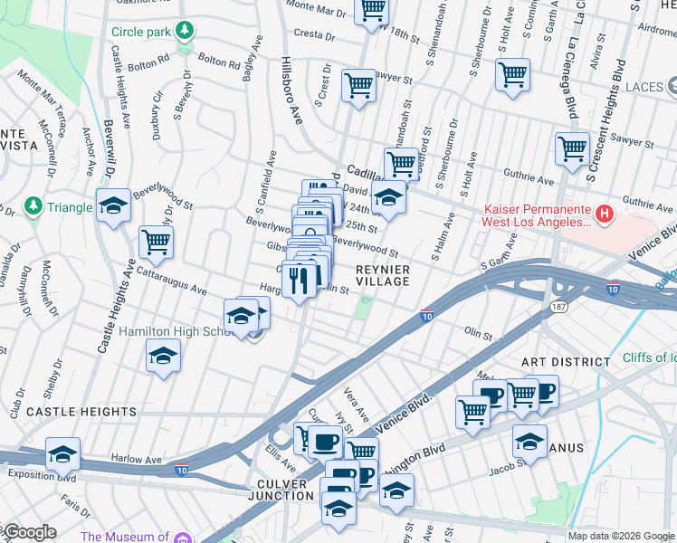map of restaurants, bars, coffee shops, grocery stores, and more near 8929 Olin Street in Los Angeles