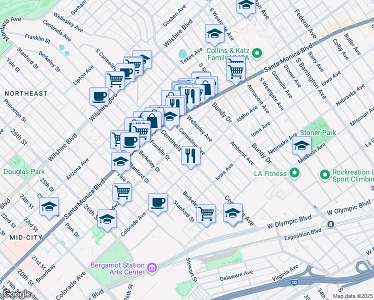 map of restaurants, bars, coffee shops, grocery stores, and more near 1522 Centinela Avenue in Los Angeles