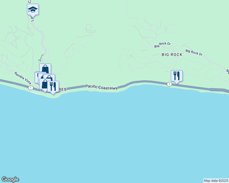 map of restaurants, bars, coffee shops, grocery stores, and more near 20802 Pacific Coast Highway in Malibu