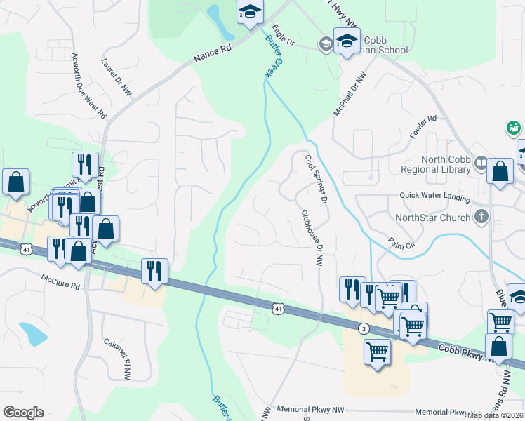 map of restaurants, bars, coffee shops, grocery stores, and more near 430 2 Iron Trail Northwest in Kennesaw