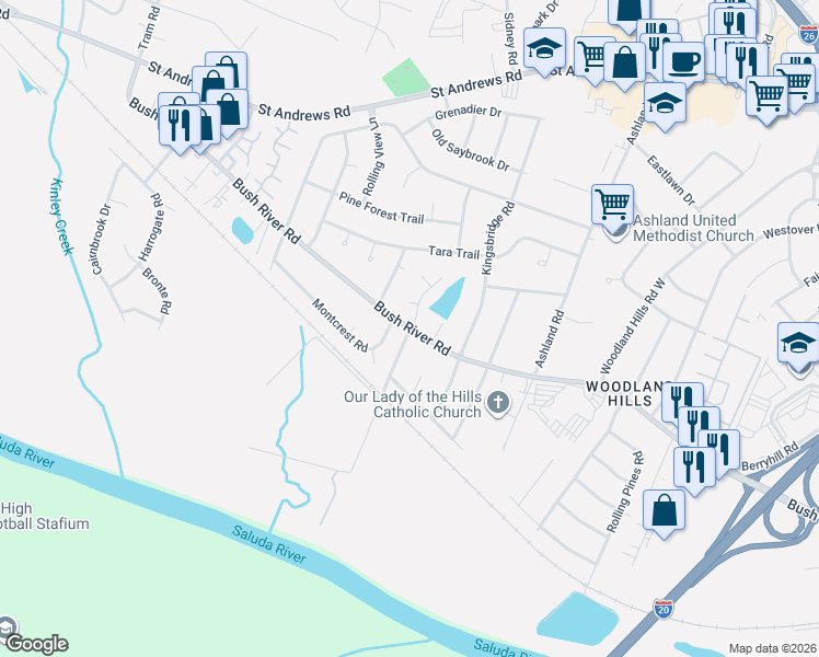 map of restaurants, bars, coffee shops, grocery stores, and more near 628 Garden Valley Lane in Columbia