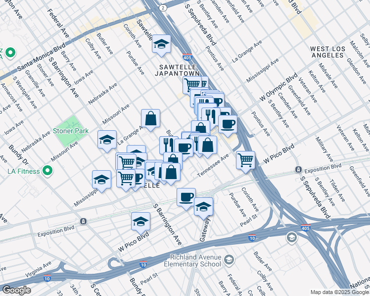 map of restaurants, bars, coffee shops, grocery stores, and more near 11511 West Olympic Boulevard in Los Angeles