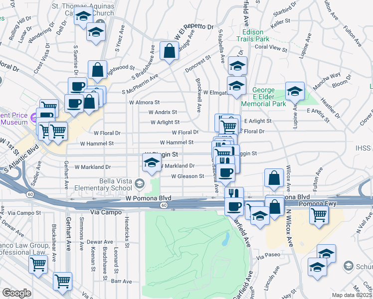 map of restaurants, bars, coffee shops, grocery stores, and more near 2304 Ferdinand Avenue in Monterey Park