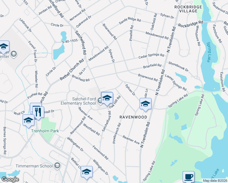 map of restaurants, bars, coffee shops, grocery stores, and more near 4711 Oak Hill Road in Columbia