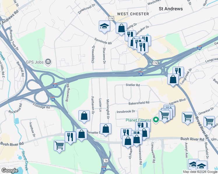map of restaurants, bars, coffee shops, grocery stores, and more near 839 Statler Road in Columbia
