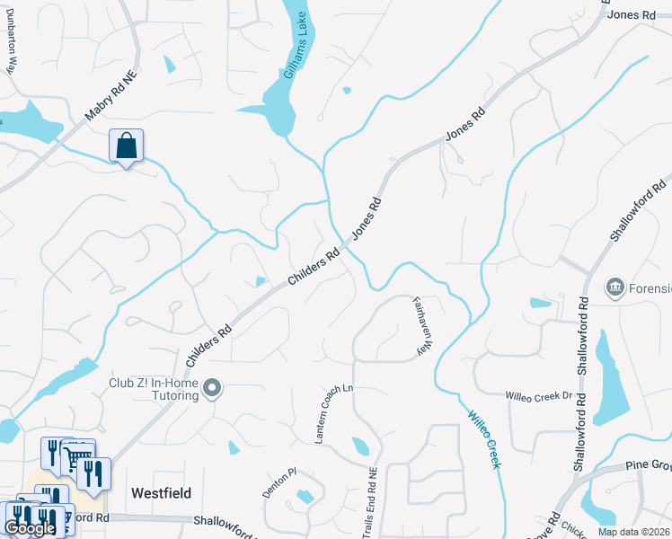 map of restaurants, bars, coffee shops, grocery stores, and more near 4852 Garrards Ridge in Roswell