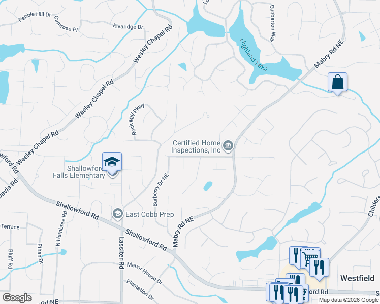 map of restaurants, bars, coffee shops, grocery stores, and more near 4050 Singing Post Lane Northeast in Roswell