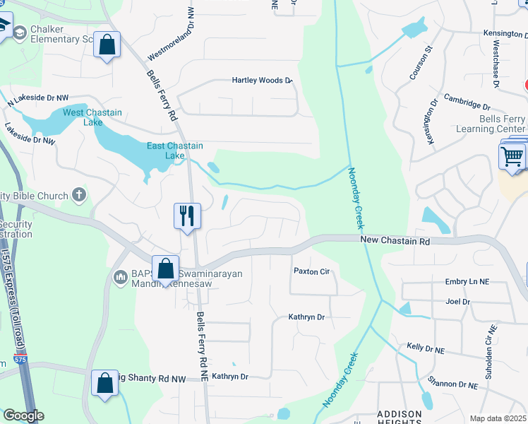 map of restaurants, bars, coffee shops, grocery stores, and more near 193 Rotherhithe Lane Northeast in Marietta