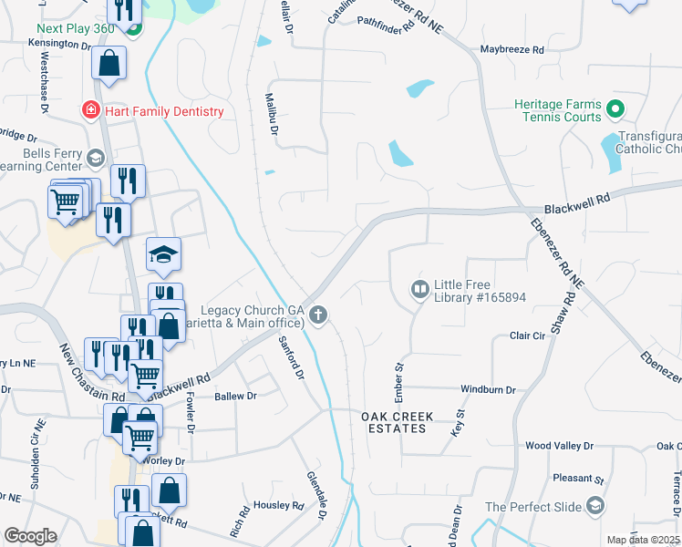 map of restaurants, bars, coffee shops, grocery stores, and more near 1110 Blackwell Road in Marietta