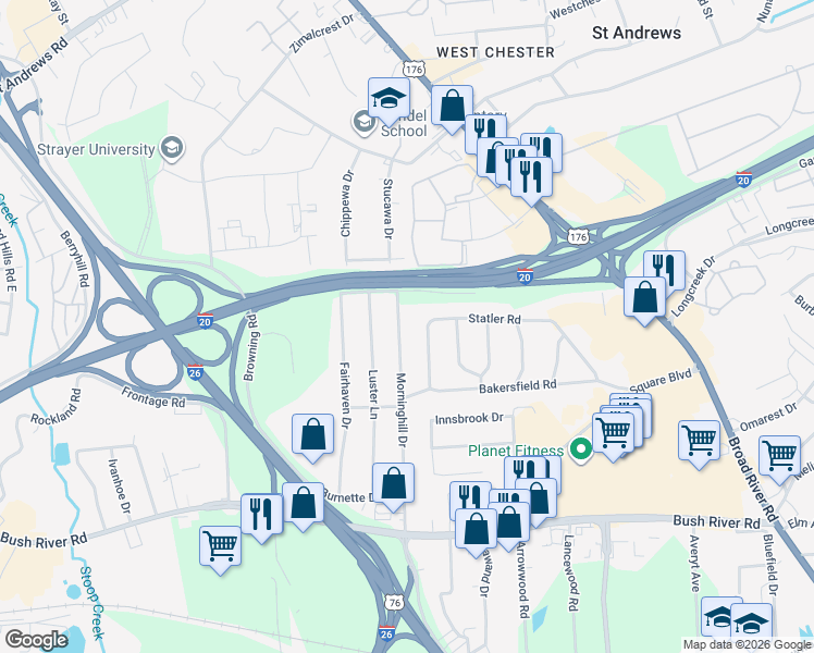 map of restaurants, bars, coffee shops, grocery stores, and more near 839 Statler Road in Columbia