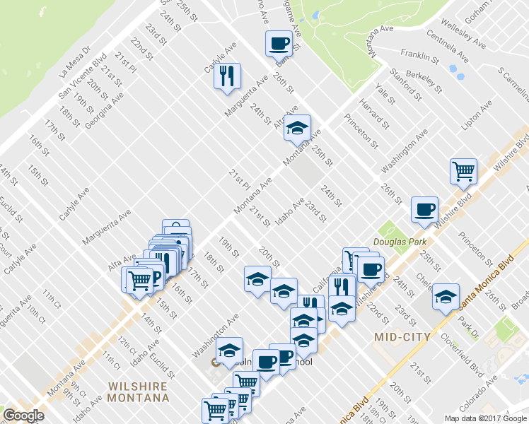 map of restaurants, bars, coffee shops, grocery stores, and more near 833 21st Street in Santa Monica