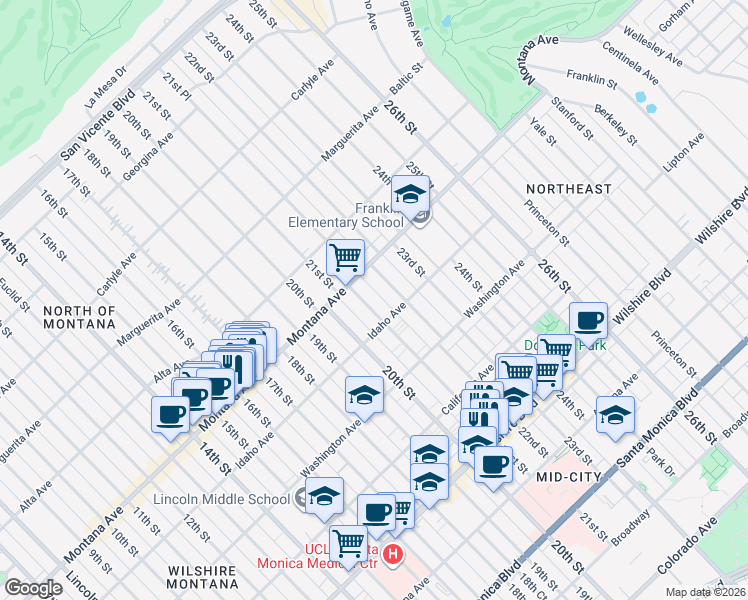 map of restaurants, bars, coffee shops, grocery stores, and more near 833 21st Street in Santa Monica