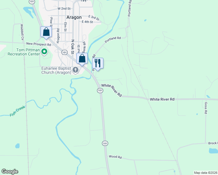 map of restaurants, bars, coffee shops, grocery stores, and more near 30 White River Road in Rockmart