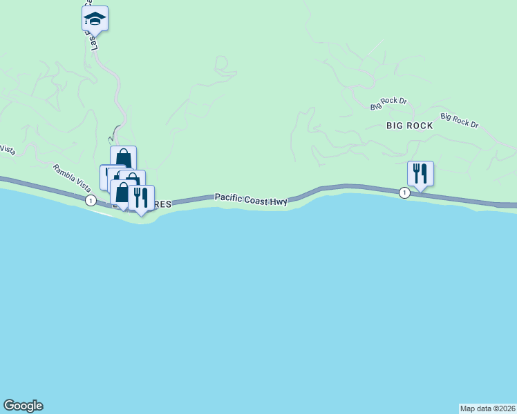 map of restaurants, bars, coffee shops, grocery stores, and more near 20840 Pacific Coast Highway in Malibu