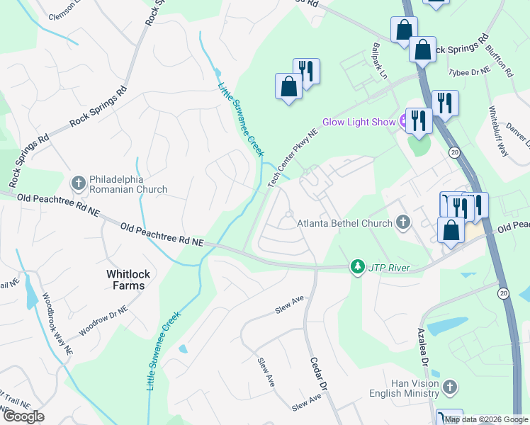 map of restaurants, bars, coffee shops, grocery stores, and more near 2409 Millbank Court in Lawrenceville