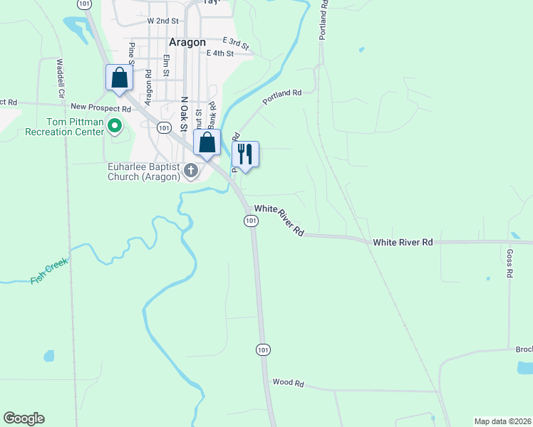 map of restaurants, bars, coffee shops, grocery stores, and more near 30 White River Road in Rockmart