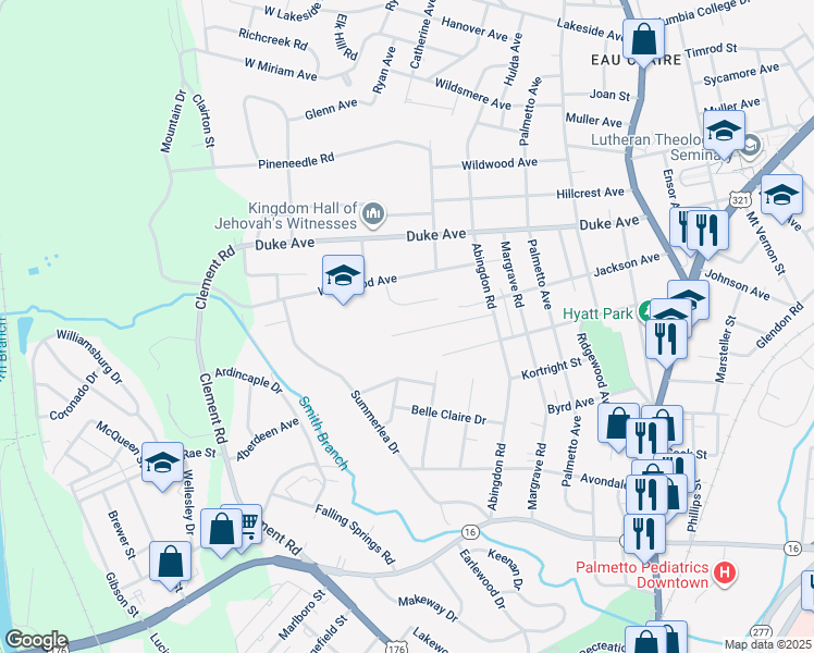 map of restaurants, bars, coffee shops, grocery stores, and more near 304 Myles Avenue in Columbia