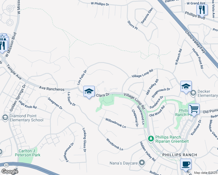 map of restaurants, bars, coffee shops, grocery stores, and more near 1 Calle De Cabos in Pomona