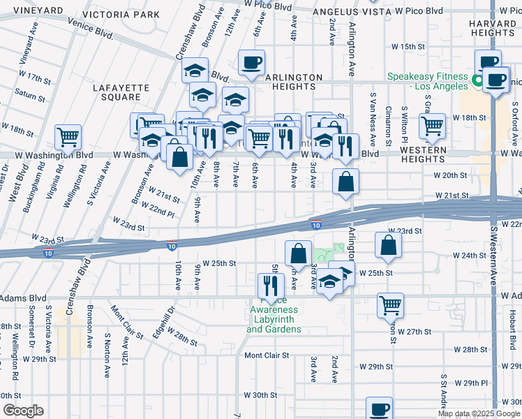 map of restaurants, bars, coffee shops, grocery stores, and more near 2217 5th Avenue in Los Angeles
