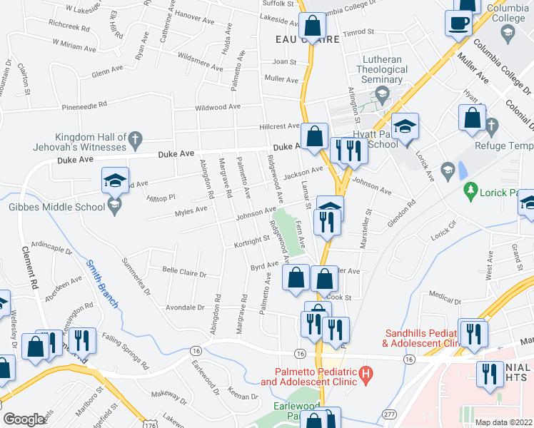map of restaurants, bars, coffee shops, grocery stores, and more near 3809 Ridgewood Avenue in Columbia