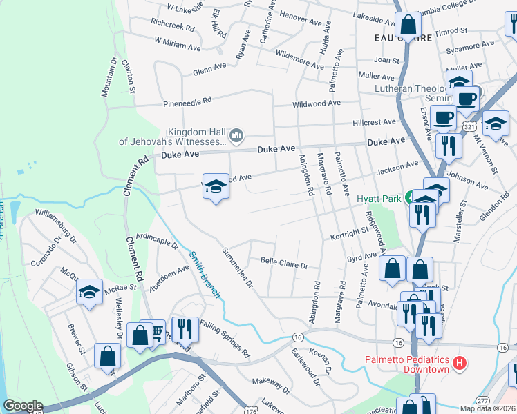 map of restaurants, bars, coffee shops, grocery stores, and more near 304 Myles Avenue in Columbia