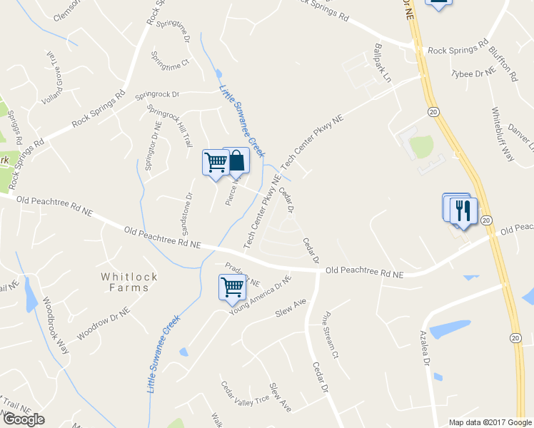 map of restaurants, bars, coffee shops, grocery stores, and more near 2456 Suwanee Pointe Drive in Lawrenceville