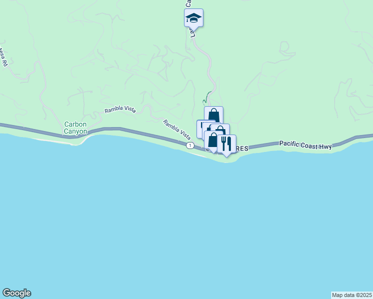 map of restaurants, bars, coffee shops, grocery stores, and more near 21336 Pacific Coast Highway in Malibu