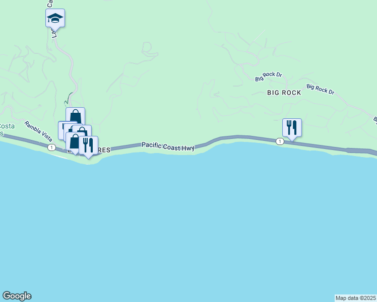 map of restaurants, bars, coffee shops, grocery stores, and more near 20802 Pacific Coast Highway in Malibu