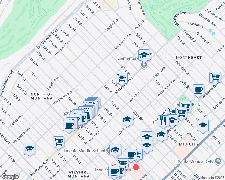map of restaurants, bars, coffee shops, grocery stores, and more near 739 20th Street in Santa Monica