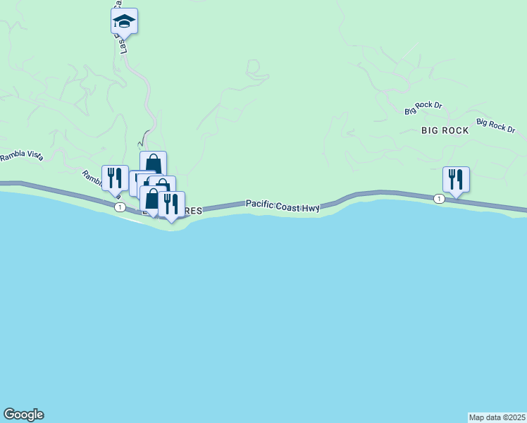 map of restaurants, bars, coffee shops, grocery stores, and more near 20920 Pacific Coast Highway in Malibu