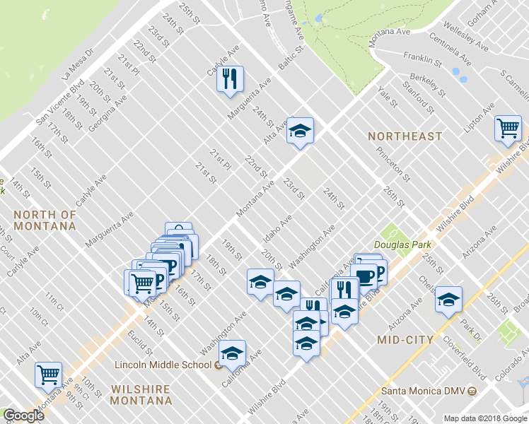 map of restaurants, bars, coffee shops, grocery stores, and more near 832 21st Street in Santa Monica