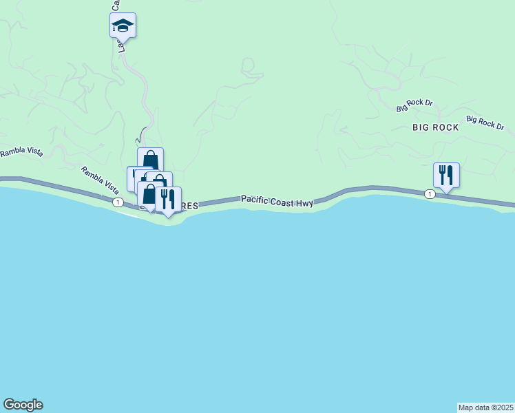 map of restaurants, bars, coffee shops, grocery stores, and more near 20920 Pacific Coast Highway in Malibu